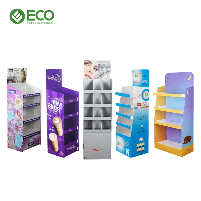 Custom Print POP Products Shop Stand En Carton Display Recycling Shelves Candy Retail Portable POS Cardboard Floor Standee Rack