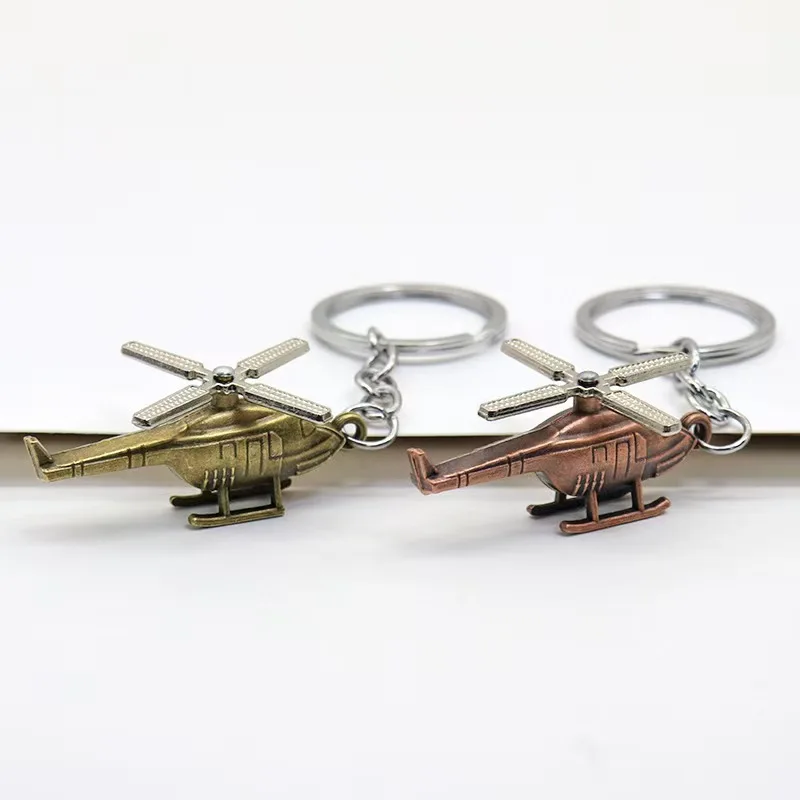 Retro Fashion 3D Helicopter Airplane Keychain Alloy Keychain Pendant with Custom Logo Carabiner Keychain for Bags and Rings