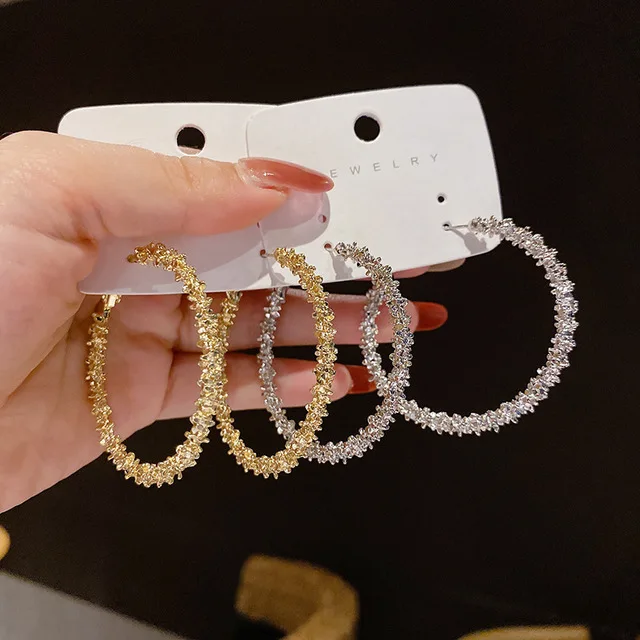 2022 Ретро S925 почтовые кристаллы круглые серьги-кольца золотые серебряные стразы полые серьги-кольца для вечеринки