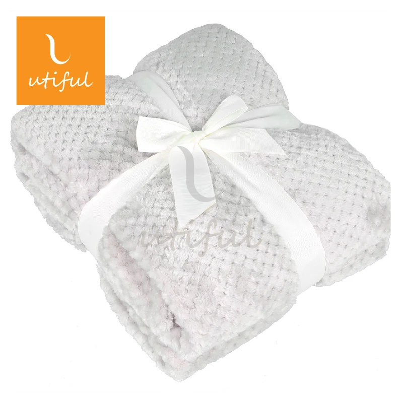 Home Fashioned Solid 100% Polyester Basic Grey Flannel Waffle Fleece Blanket For Bedding