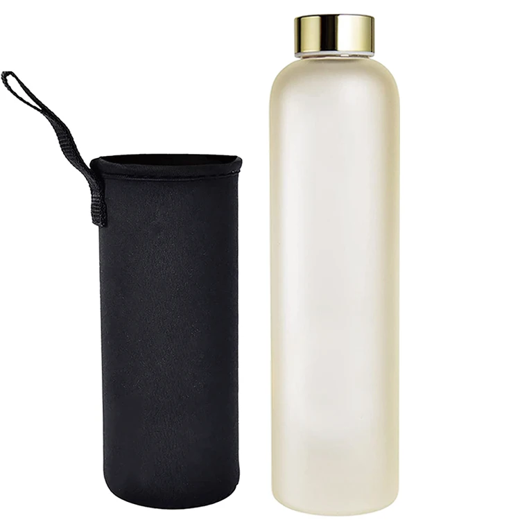 BPA free dishwasher safe eco-friendly motivational borosilicate 1000ml wholesale glass water bottles with bamboo lid