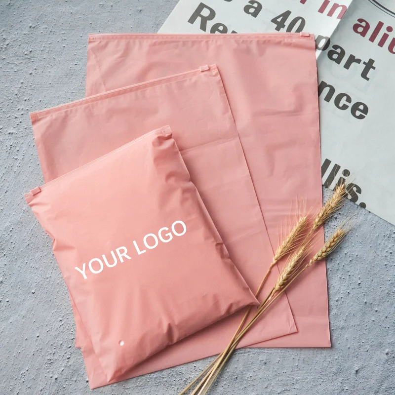 biodegradable custom printed logo blue zipper plastic slider frosted zip lock packaging poly bag for  garment