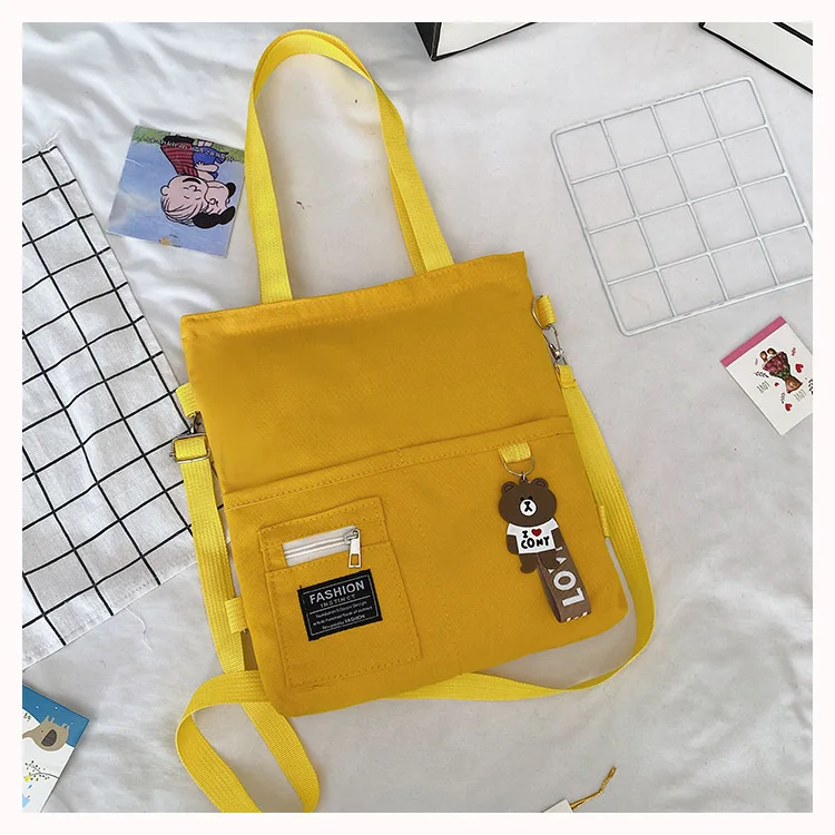 black shopper bag tote bag cotton canvas shopping bag with bear