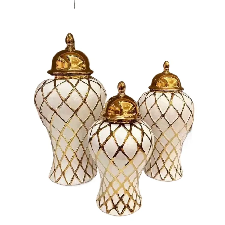 In StockModern Home Decor Electroplating Temple Jar Ceramic European Porcelain Vase Light Luxury Helloween Glitter Stone Vase