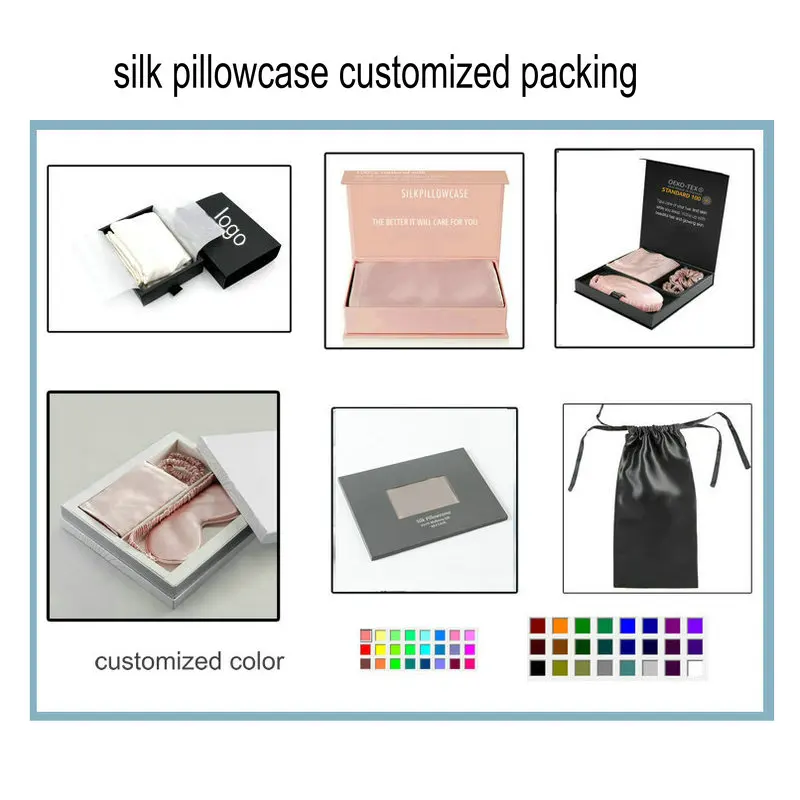 Custom Logo Colourful Luxury 19 22 25 30 momme Real Vegan Mulberry Silk Pillowcase 100% Pure Silk Pillow Case