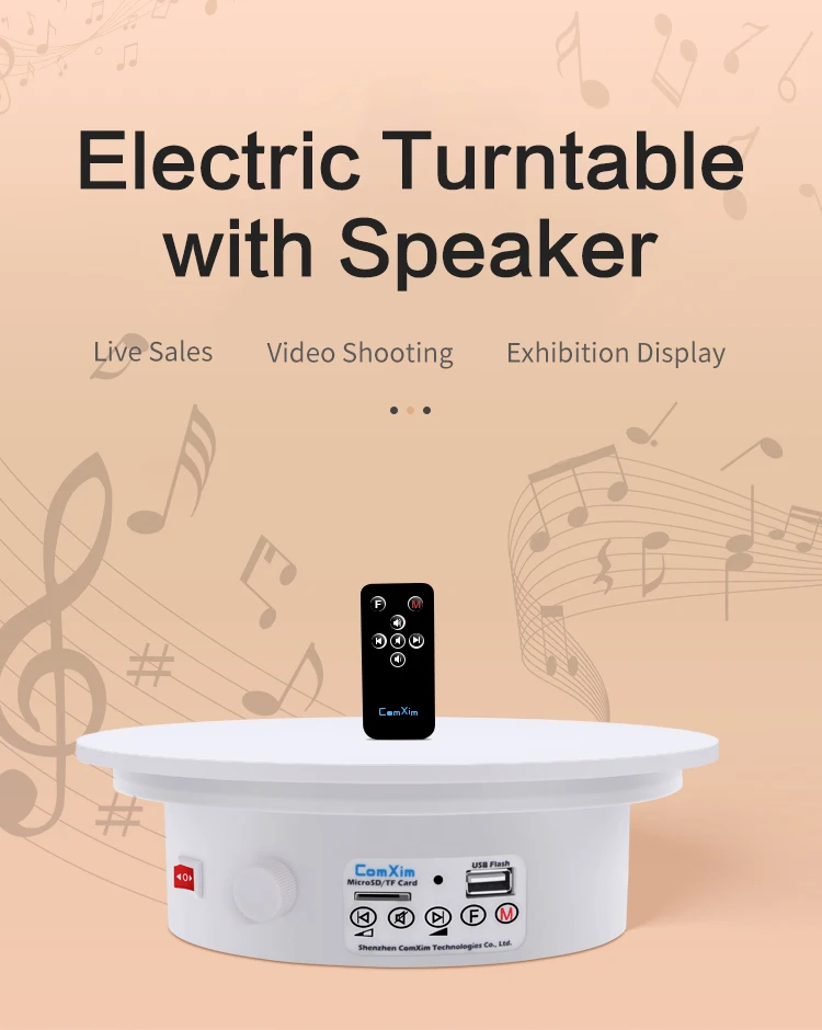 Factory Wholesale 25 cm 9.8 inch 10 kg Load Rechargeable Rotating Display Turntable with Music Box for Live Sale