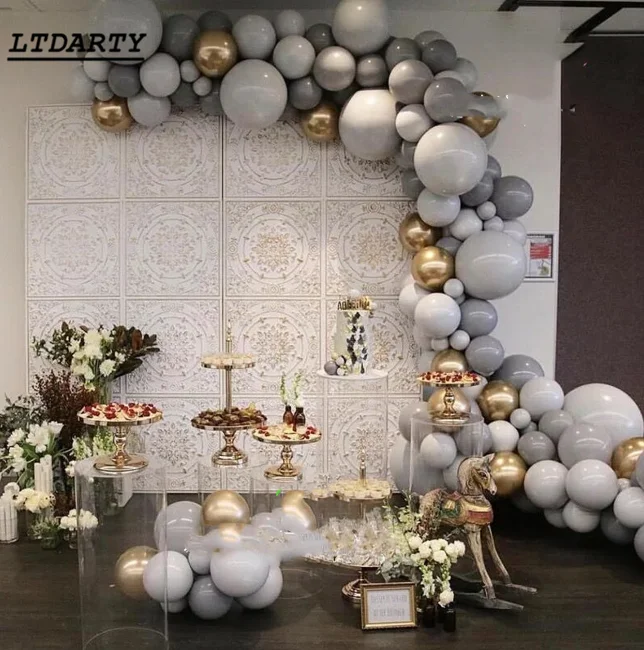 Amazon Hot sale matte Macaroon Gray ballon garland kit party decoration Gray white double stuffed balloon arch kit