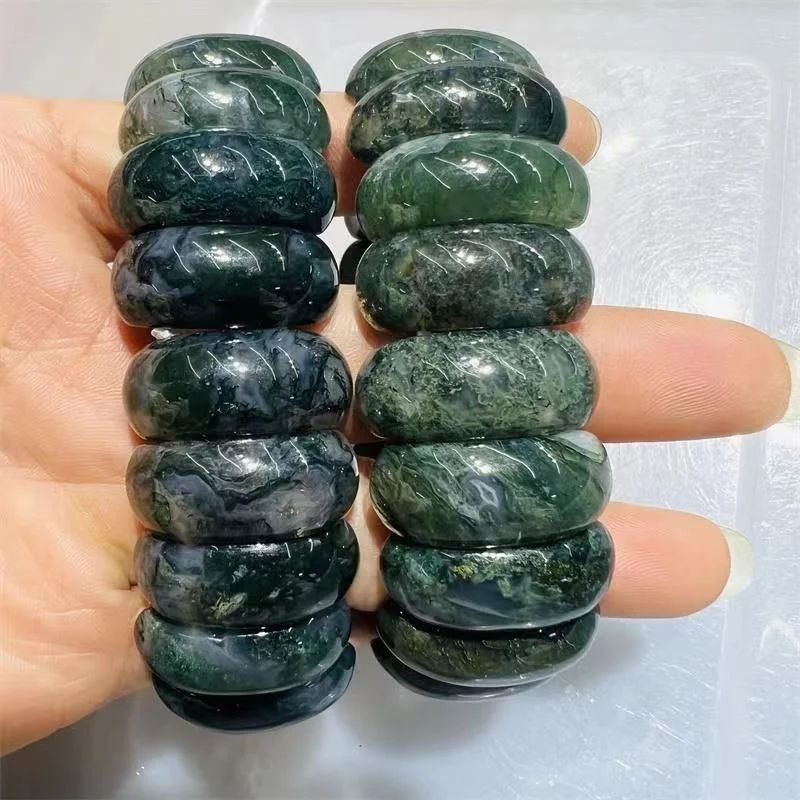Bulk wholesale High Quality Natural Stone Wide Bracelet Moss agate Bracelets