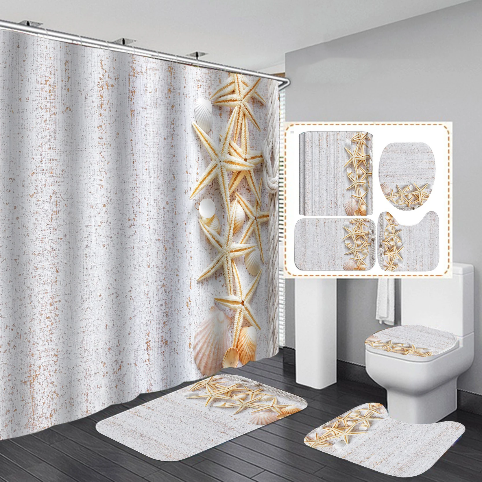 
Fashion Design Your Own 4pcs Bathroom Rug Set Waterproof Shower Curtains 