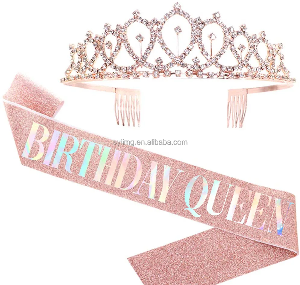 Birthday Girl Sash Rhinestone Tiara Kit Gold Glitter Gifts Birthday Sash for Women Birthday Party Supplies