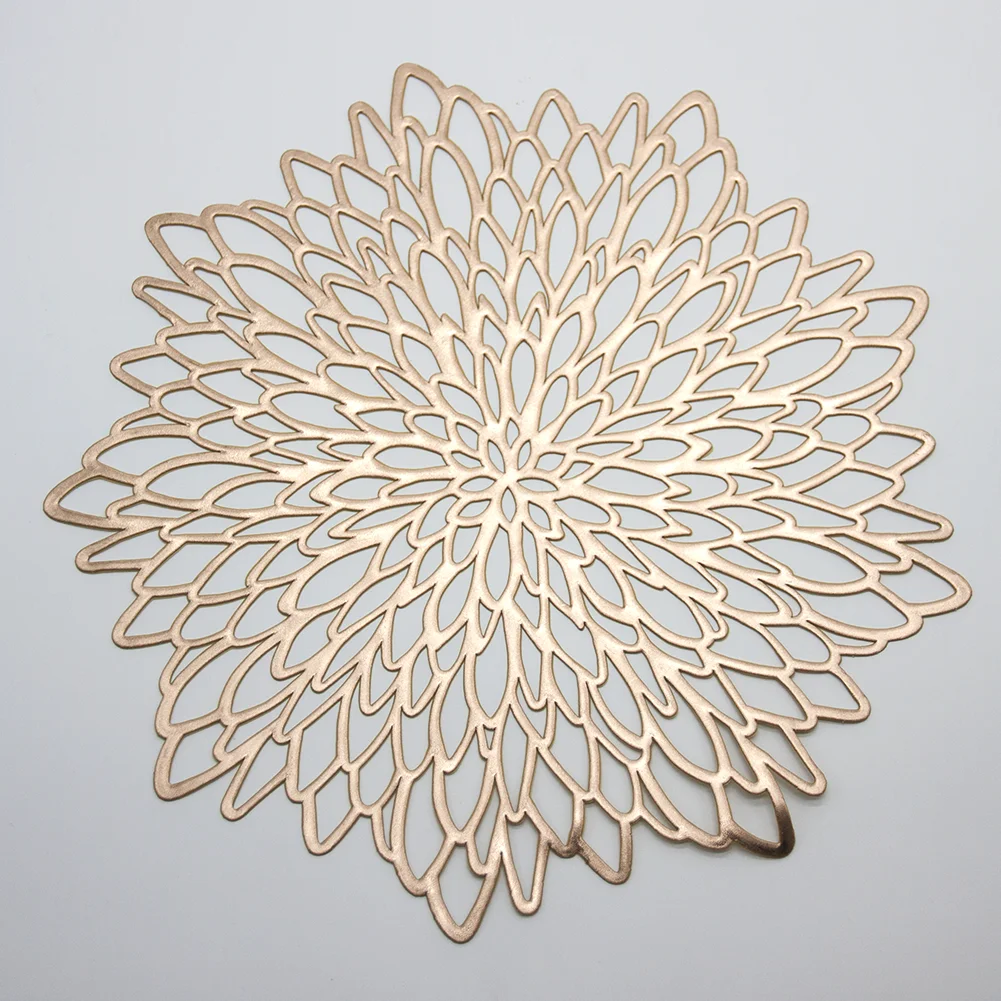 Dinner Placemat Pvc Table Mat Design Gold/sliver/rose Gold New Flower Shape Non-slip Pvc Mats & Pads Plastic Irregular 36cm Dia