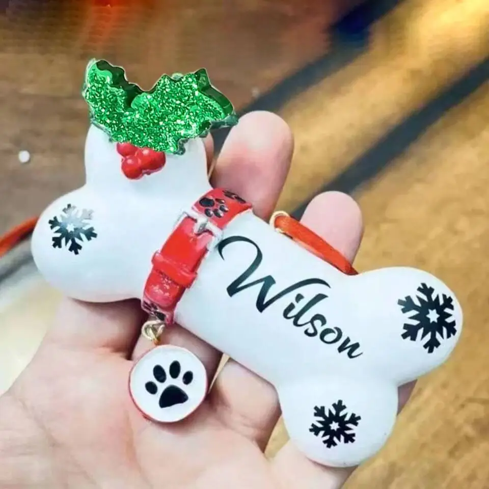 Christmas Holiday DIY Decorate Ornament Snow White Resin Dog Bone Pendant Tree Car Hanging Trendy Adornment for Christmas Tree