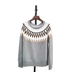 korea fashion Jacquard nordic cowichan Merino Wool and cotton sweater for women