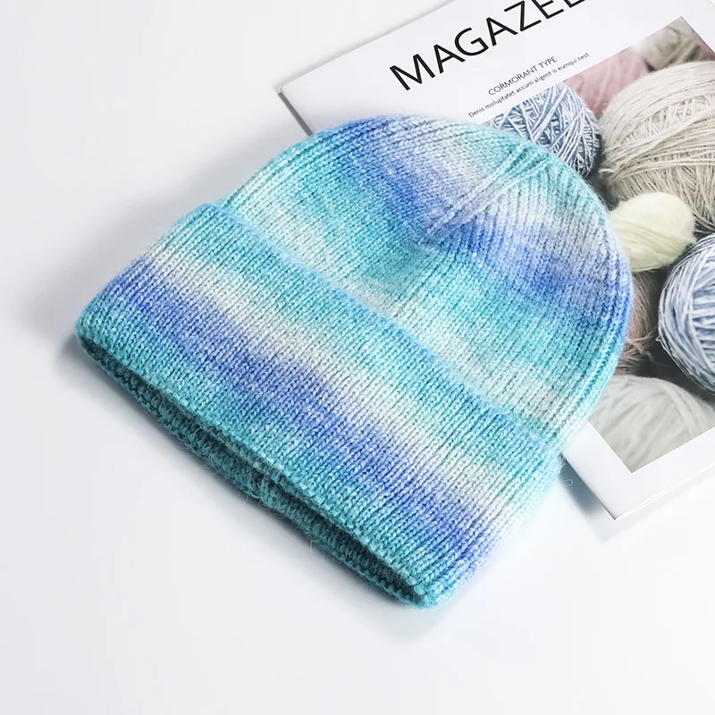 US online store hot products women winter tie dye hats thick knitted beanies