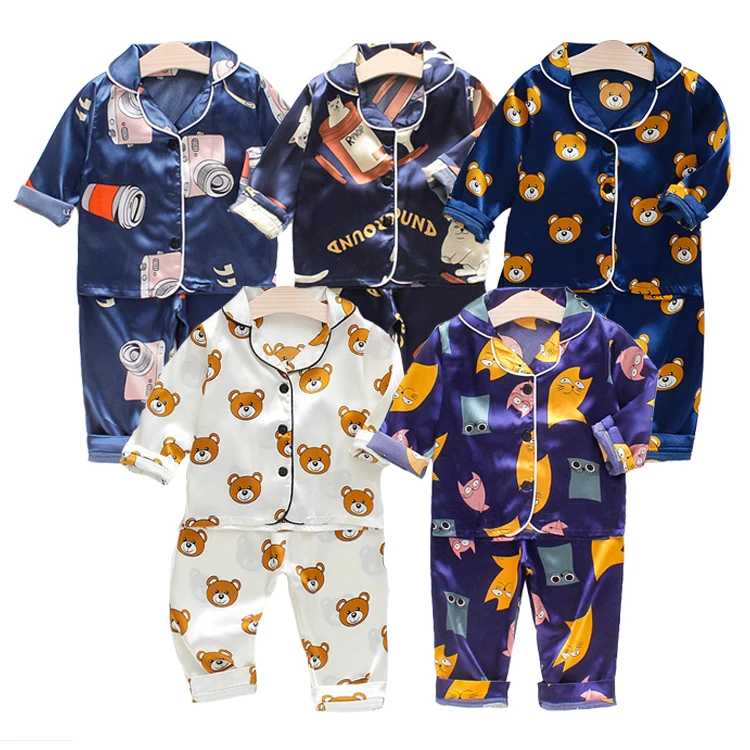 
Summer children girl boy sleep wear high quality satin bulk wholesale kids pajamas  (1600077644833)