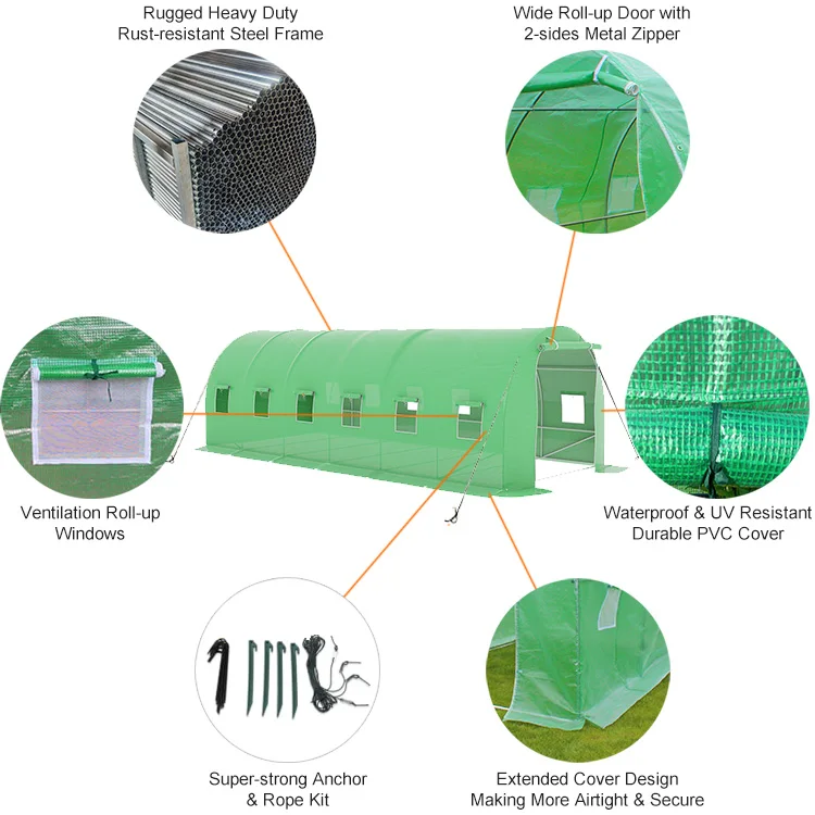 Garden small serre tunnel portable steel plastic film PE grid poly tunnel mesh mini plant portability greenhouse for hot sale