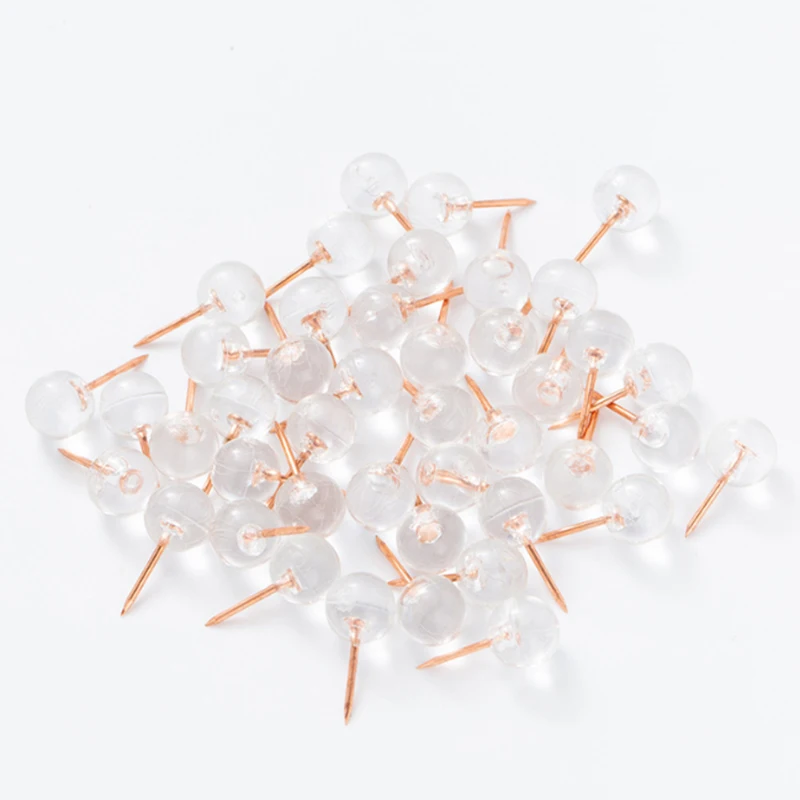 80 PCS Transparent Thumbtacks Rose Gold Round Head Map Tacks with Steel Needle Points for Map Drawing Cork Notice Board Office