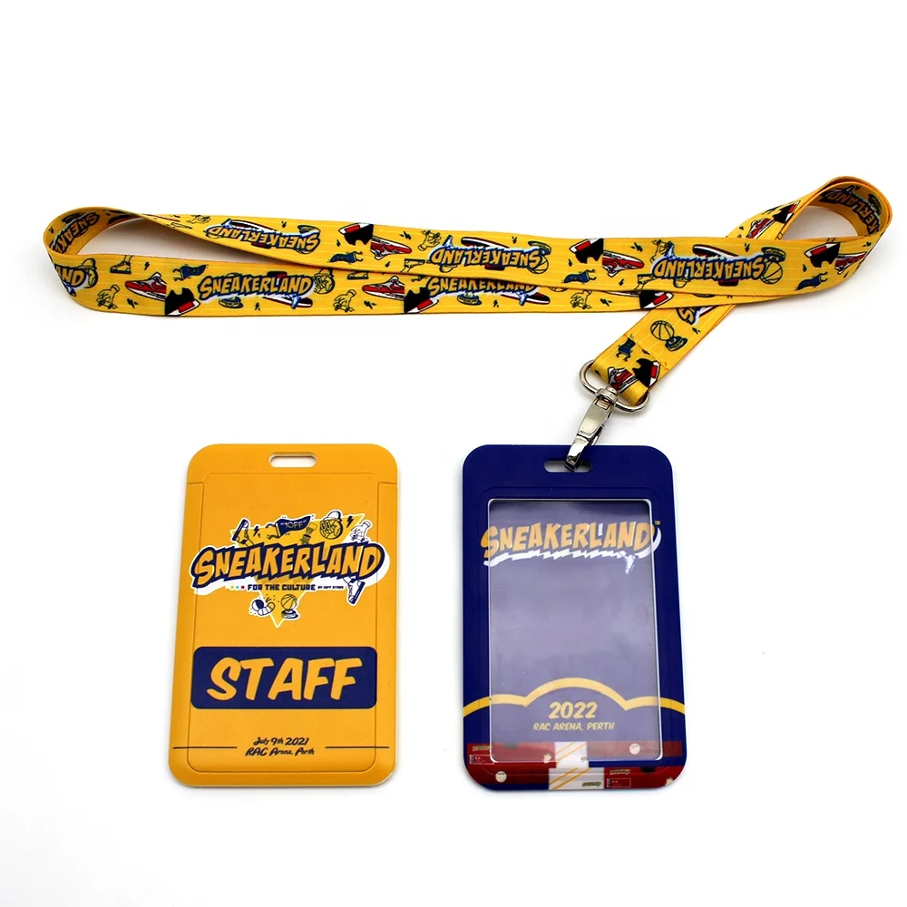 Wholesale Cartoon card sleeve protector Custom Fashionable personality Name Id Card Badge Holder with Ribbon Lanyard