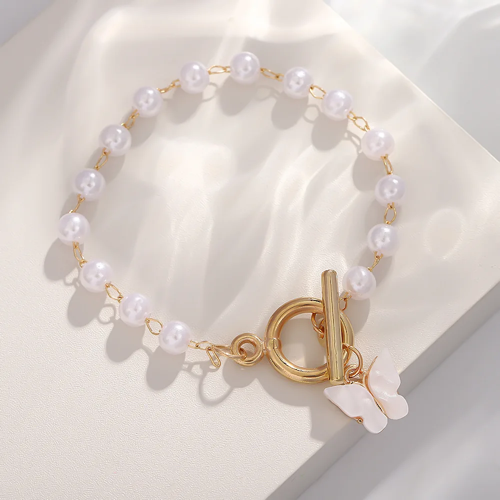 2024 20cm Fairy Butterfly Pendant Bracelet Women fashion OT button Pearl bracelet Vintage student bracelet