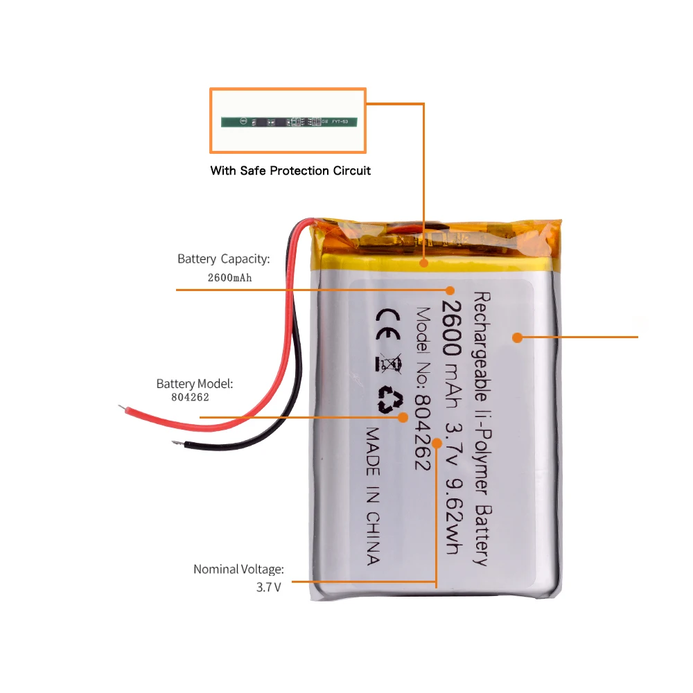 804262 3 7 V 2600mAh литий-полимерная литий-ионная батарея для MP4 MP5 PDA GPS DVR DVD портативное зарядное устройство динамик электронная книга