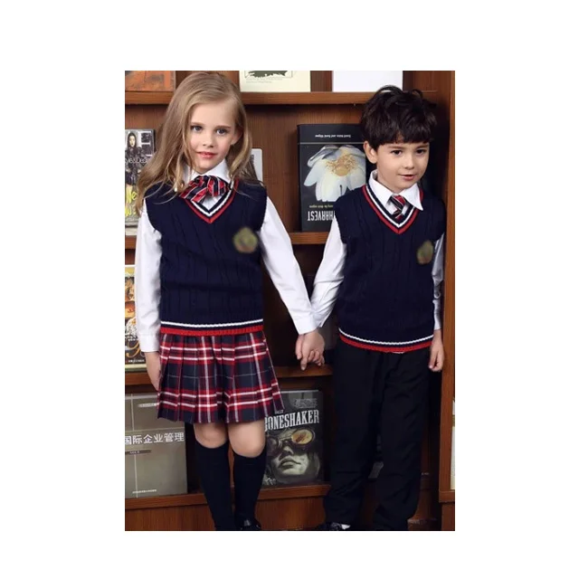 Fancy Blazer style wool/ cotton primary kindergarten school kids uniforms Customized Logo embroidery