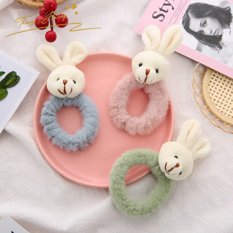 Tracy & Herry Winter warm bear Hair Rope Fuzzy Furry Elastic Dolls girls Head Rope Girls plush hair scrunchies