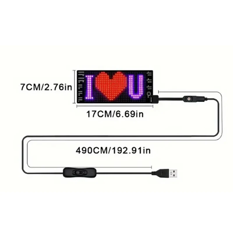USB светодиодная прокрутка с управлением через приложение для настраиваемого текста, узоров, анимации с регулируемой яркостью, музыкальный дисплей на Рождество