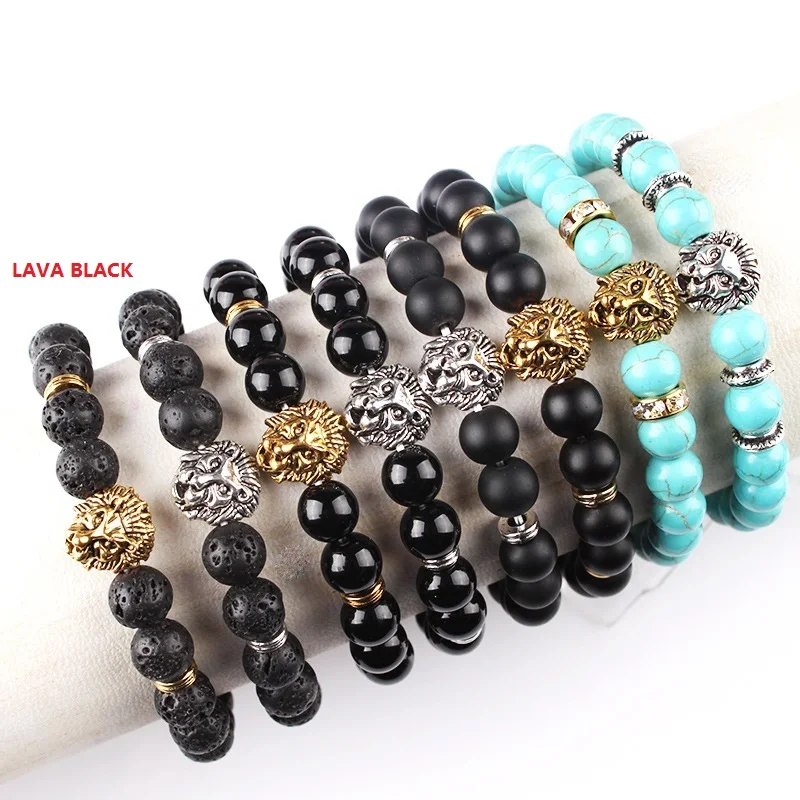  Hot style European and American lion head Buddha diy volcanic stone beads bracelet lava bangle