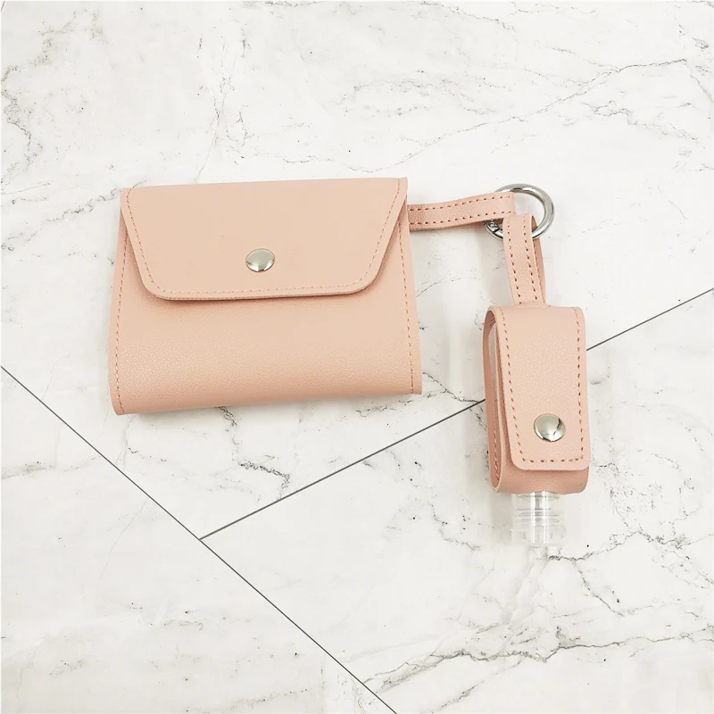 Mini Hand Sanitizer 30ml Empty bottle Keychain with leather Storage Case Holder for pesonal care