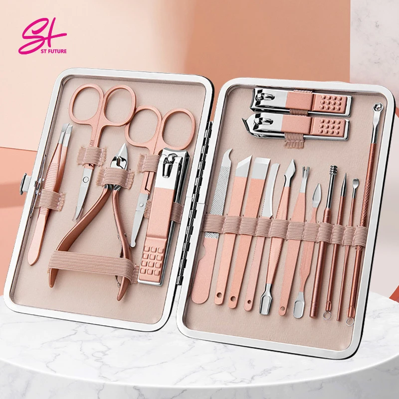 ST FUTURE Champagne Professional Pedicure Kit Manicure Set Pink Nail Care Tools 7/10/18pcs Stainless Steel Pedicure Set