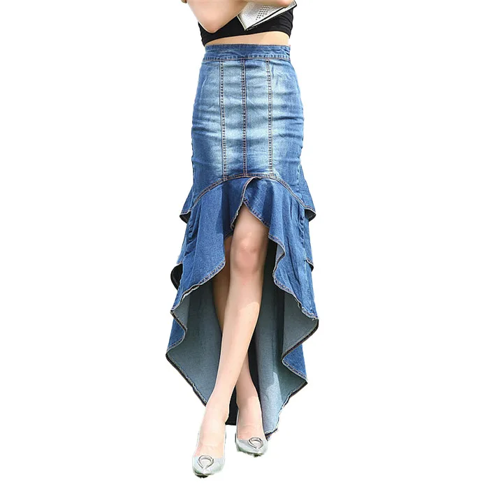 Lady Long Denim Skirt High Waist Gradient Tassel Jeans dresses Trumpet Cool Fish Tail Mermaid Bohemian Maxi Skirts