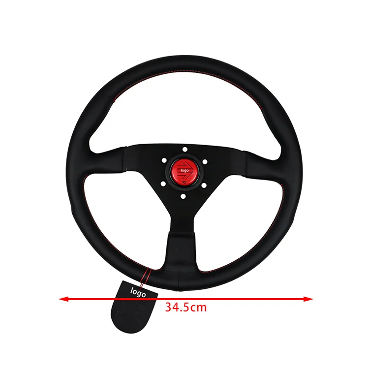 Universal Racing Steering Wheel Montecarlo Black Leather with Red Stitching Red Horn 350mm