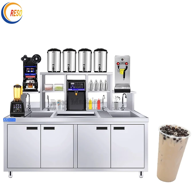 Customized automatic bubble milk tea counter full set bubble boba tea shop making machine