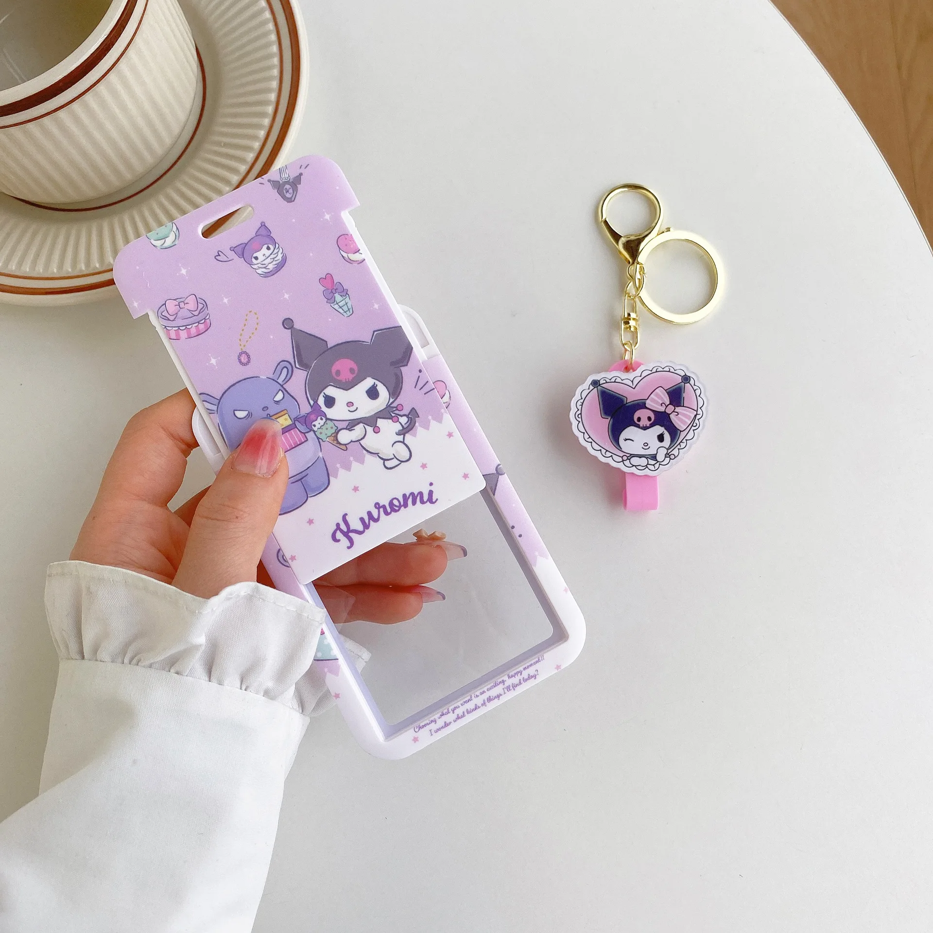 sanrio series card holder kawaii anime Melody Cinnamoroll Kuromi bag pendant Retractable Buckle card keychain holder
