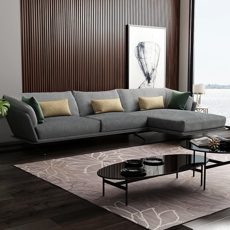 Italian Elegant Stylish Modern Luxury Home Living Room L Shaped Settee Couch Set Fabrics Bouncy Sofa