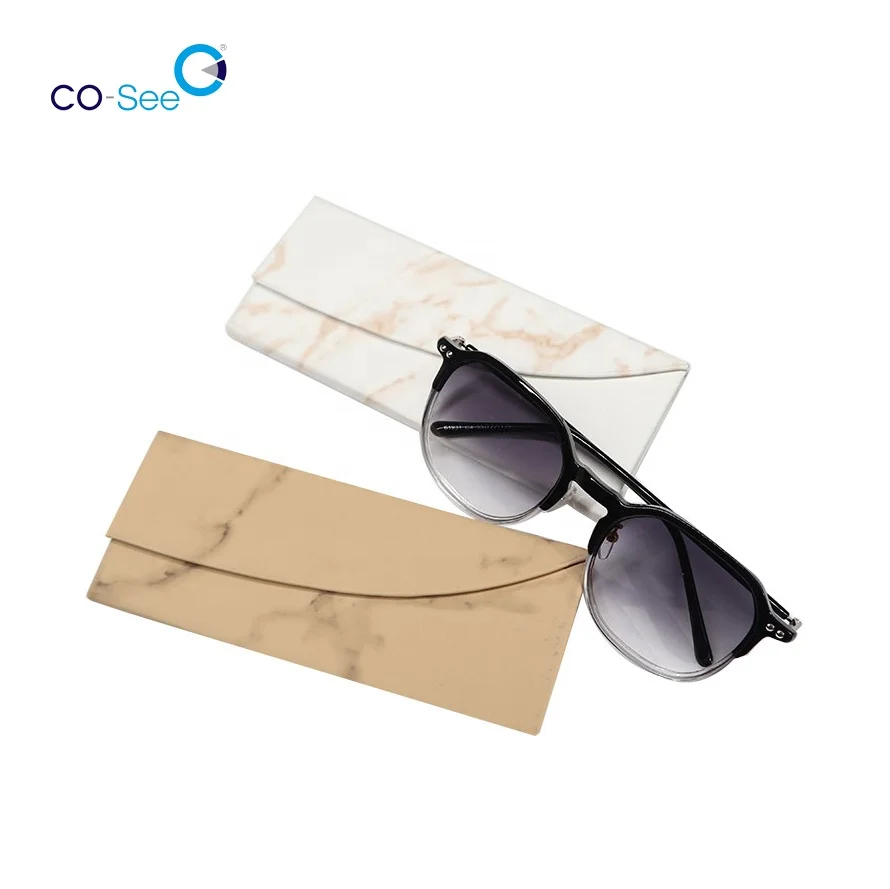 Luxury Marble Pattern PU Leather Triangle Folding Sunglasses Case Magnetic Reading Glasses Case