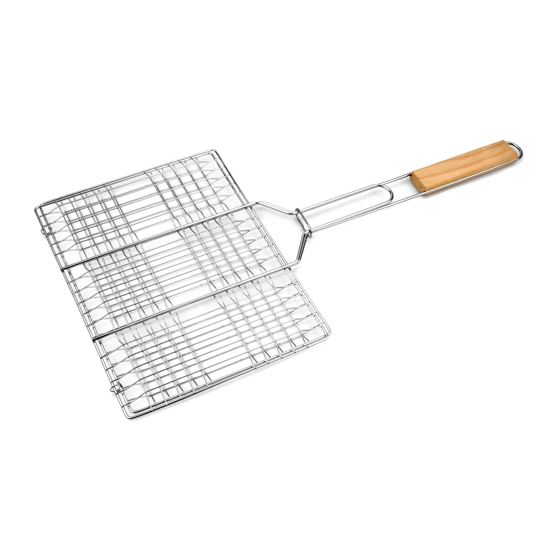 Chrome Plated 6 hamburger BBQ Grilling Basket With Wooden Handle