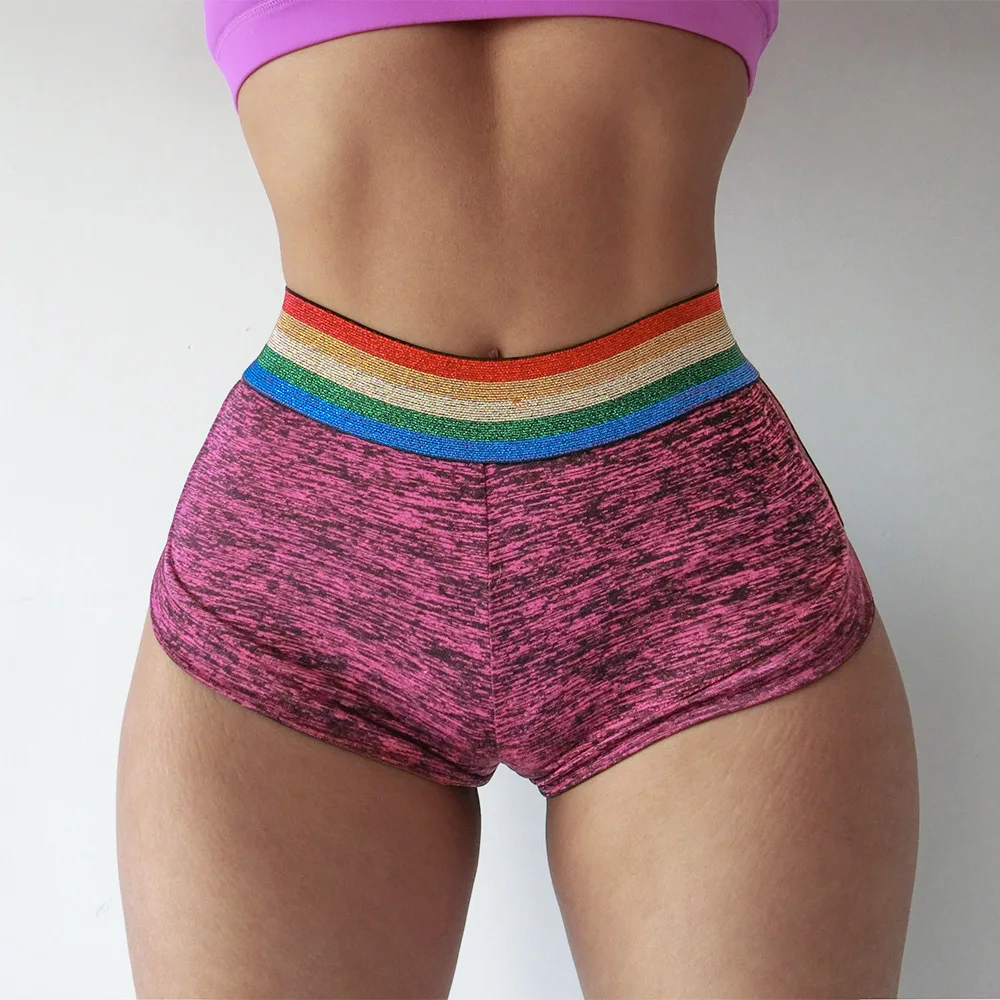 
High waist yoga shorts fitness running breathable rainbow leggings shorts sexy fashion tight yoga pants women 