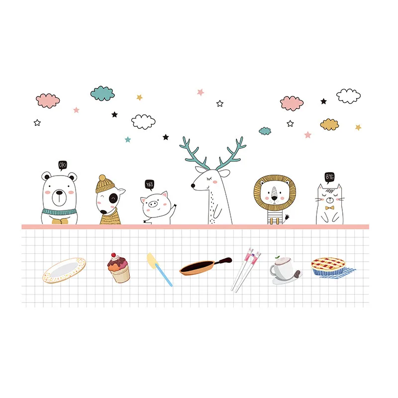 Cartoon Kitchen Oil Proof Removable Wall Stickers Home Art Pattern Wall Decor Aluminum Foil Stove Wall Sticker