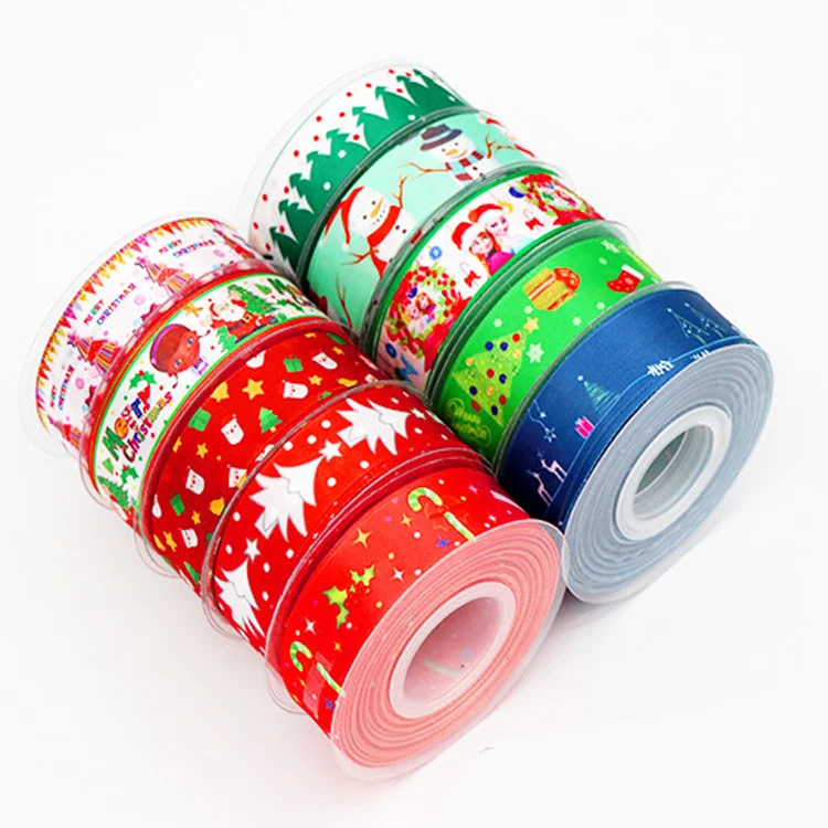 Custom Printing Gold Logo Satin Glitter Christmas Ribbon Roll Silk Gift Wrap Ribbon Polyester Wax Thermal Transfer Ribbon