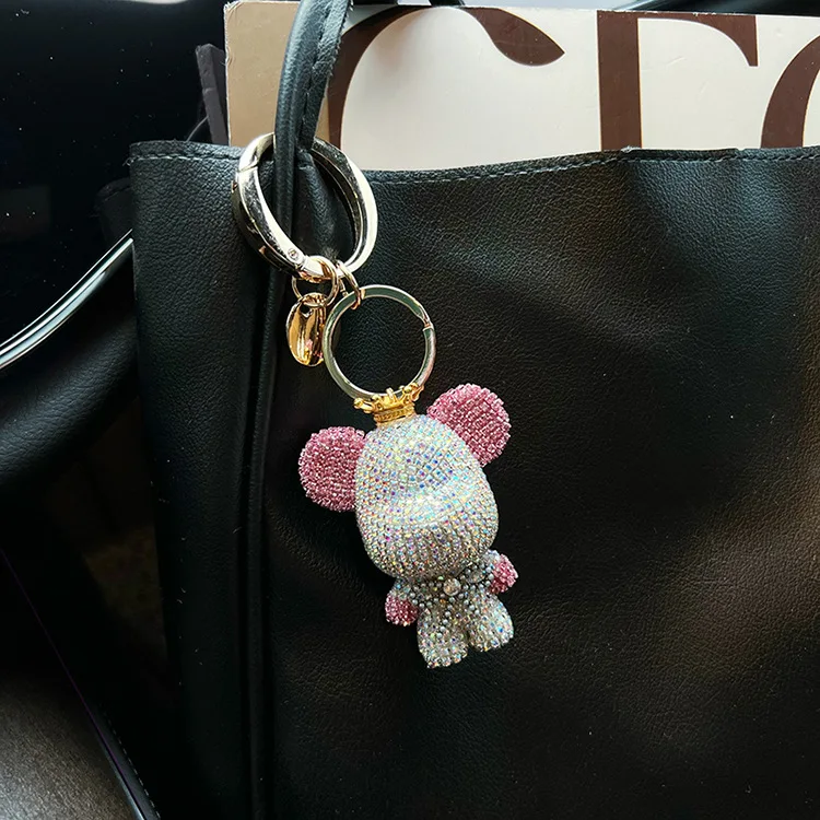 Cute Full Crystal Bear Keychain Bling Rhinestone Pendant Charm Bag Car Keys Glitter Big Head Bear Keychain