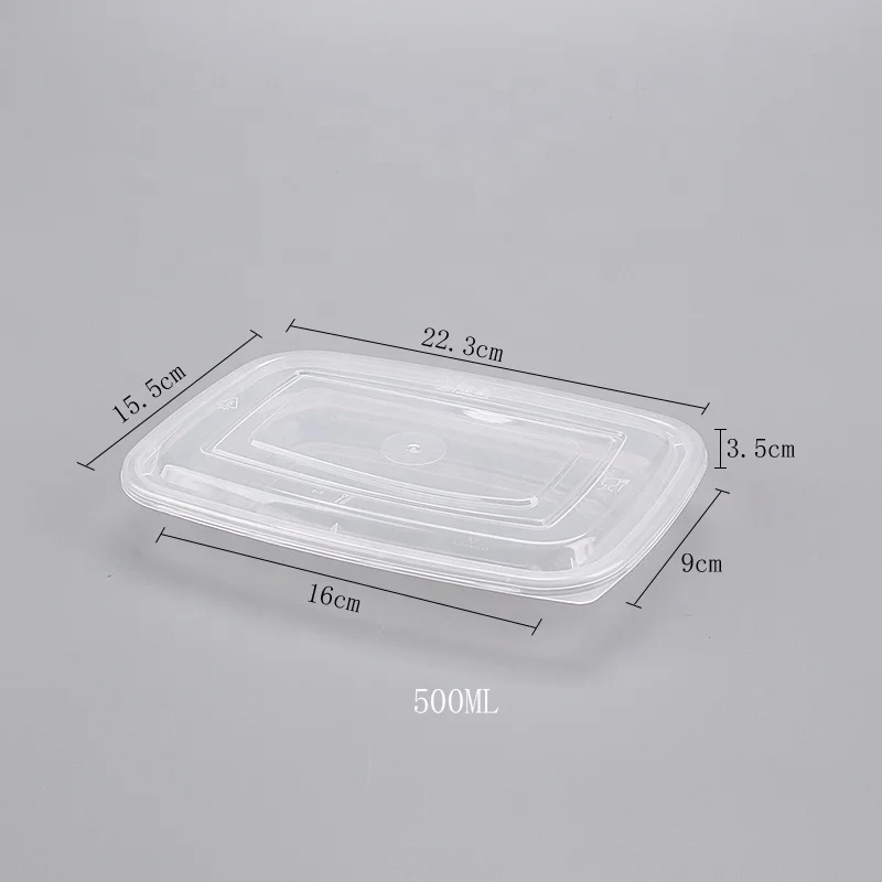 500ml lunch bento box fast food meal prep PP disposable plastic container for sale