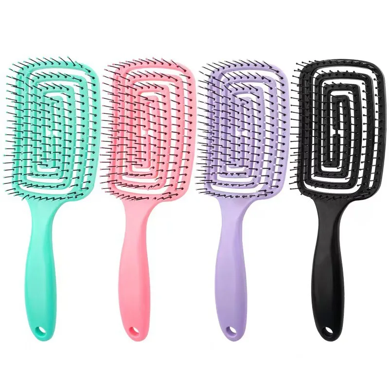 XM Custom Logo Wet And Dry Curved Vent Massage Square Paddle Detangle Hair Brush For Curly Hair Brush Detangling Brush