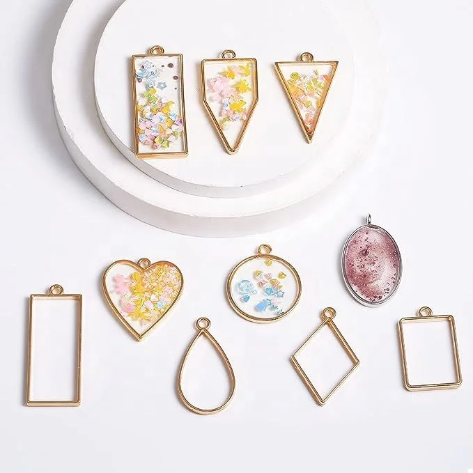 geometric hollow charms Open Bezel Pendants Charms Pressed Flower frame geometric charm blanks