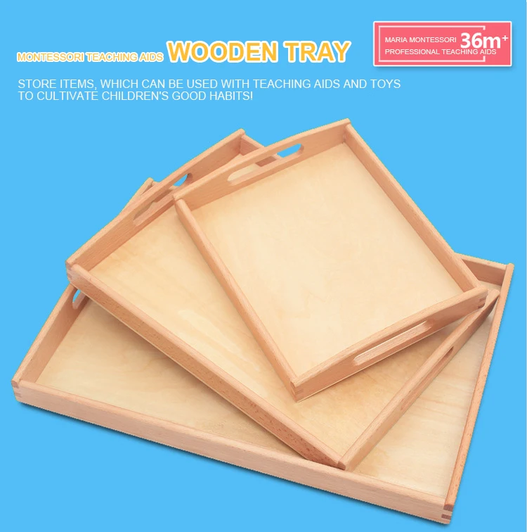 Xiair Wooden Montessori Tray Toy Science Teaching Aid Kindergarten Montessori Wooden Tray Early Education Montessori Medium Tray