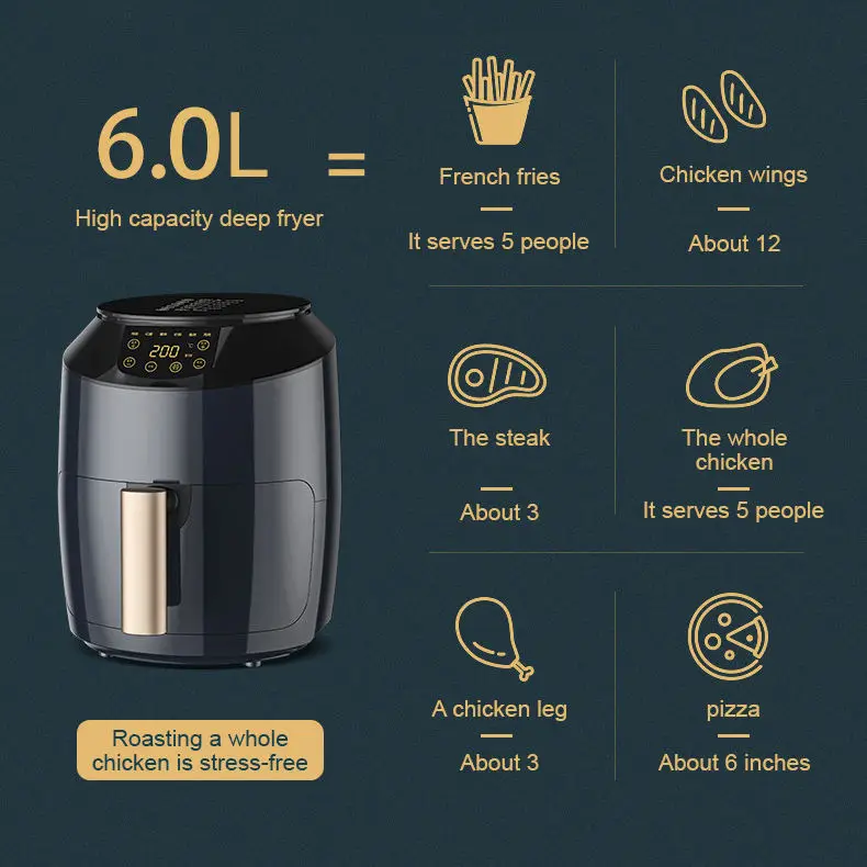6L Big Capacity No Oil Electric Digital Intelligent Household Air Fryer Without Oil Smart Air Fryer for Home Kitchen Use