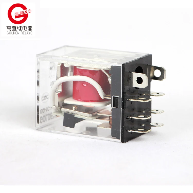 Golden 12V Relay 8 Terminal Pins 0.9W 1.2VA GQ-2A-12D Transparent Plastic Shell