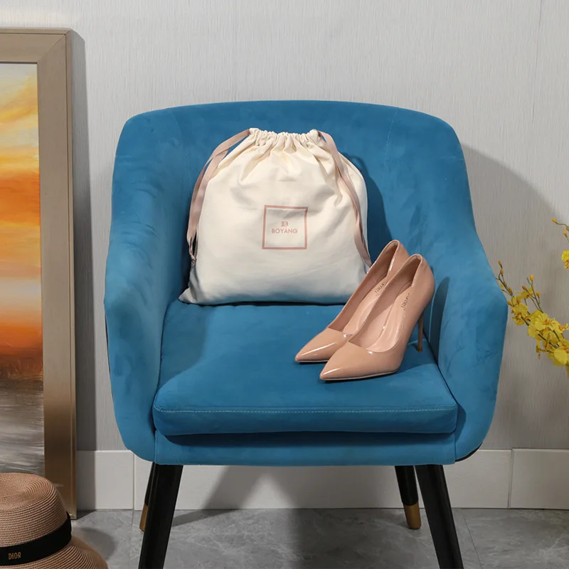 Wholesale cotton dust bag with logo silk shoe dust bag for handbags shoes drawstring cotton dust bag