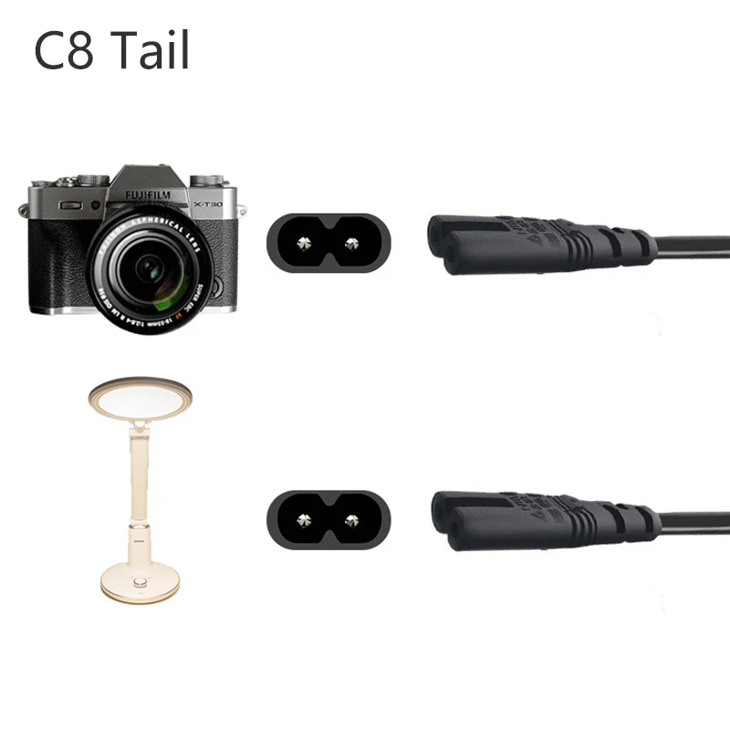 2 Ways C7 to C8 power cable with 0.28m 10A250V female to male two jack extension power cord Current separator cable
