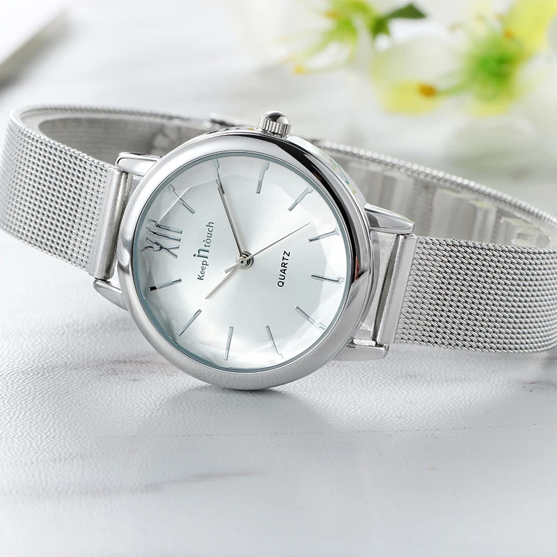 Модные простые часы с сетчатым ремешком цвета розового золота